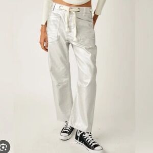 We The Free Moxie Metallic Low- Slung Barrel Jeans